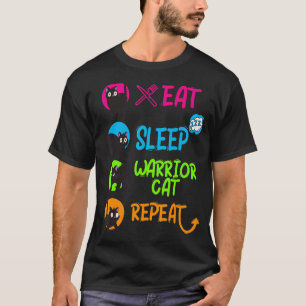 T-shirt Drôle Manger Sleep Warrier Chat Répéter Cool Conce