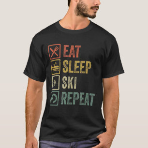 T-shirt Drôle Manger Sommeil Ski Répéter Retro Skieurs Vin