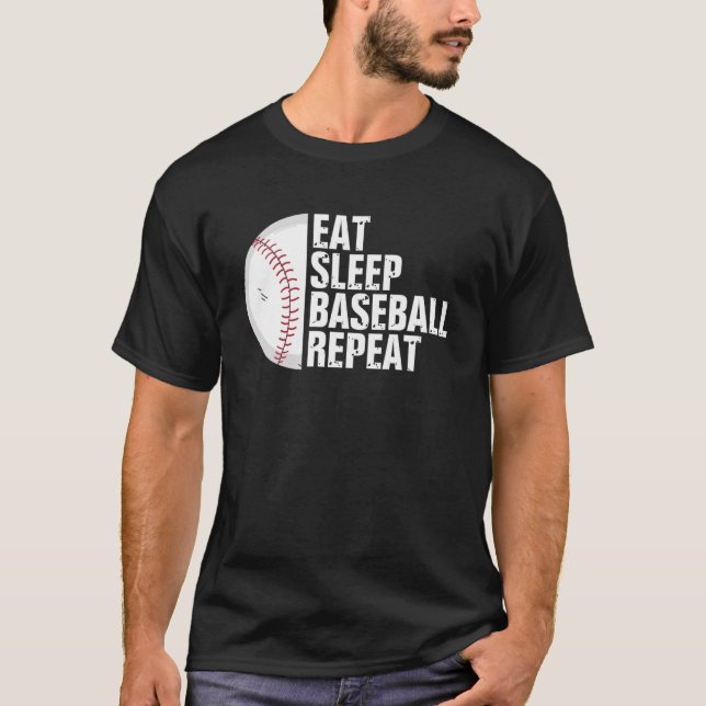 T-shirt Drôle Mangez Sleep Baseball Répétez Le Joueur De B (Devant)