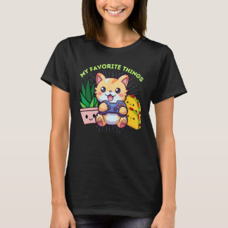 T-shirt Drôle Mes Chats Favoris Chats Plantes & Tacos Gami