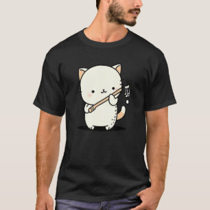 T-shirt Drôle, Mignon, Chat Jouant de la Flûte Musicien