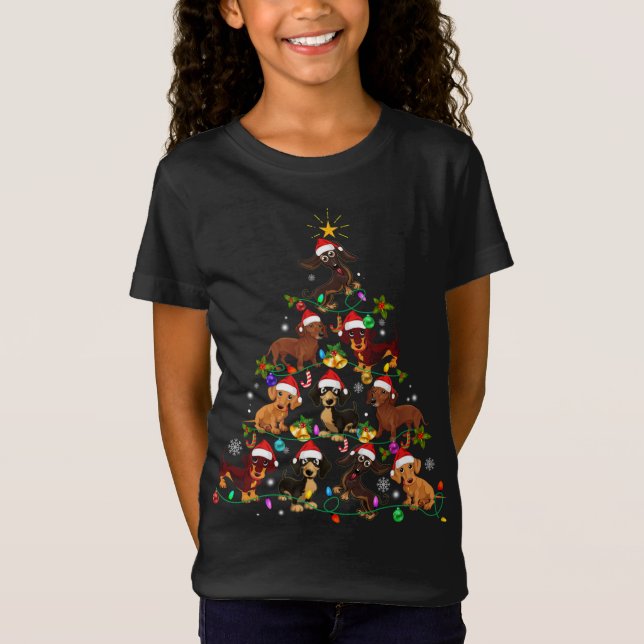 T-Shirt Drôle mignon Dachshund Arbre de Noël Amoureux des  (Devant)