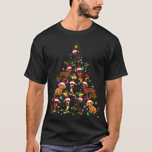 T-shirt Drôle mignon Dachshund Arbre de Noël Amoureux des  (Devant)