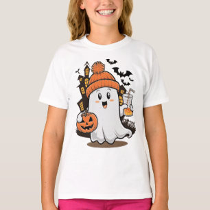 T-shirt Drôle mignon fantôme avec Halloween Citrouille