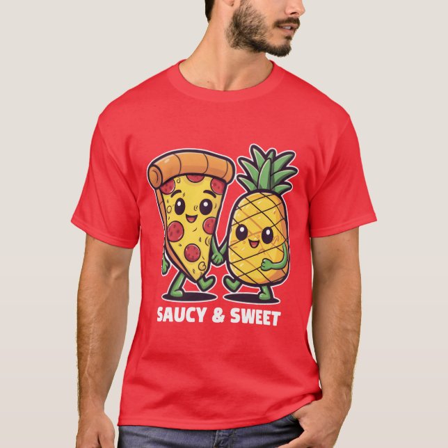 T-shirt Drôle mignon Kawaii Pizza Ananas Amis Saucy gi (Devant)