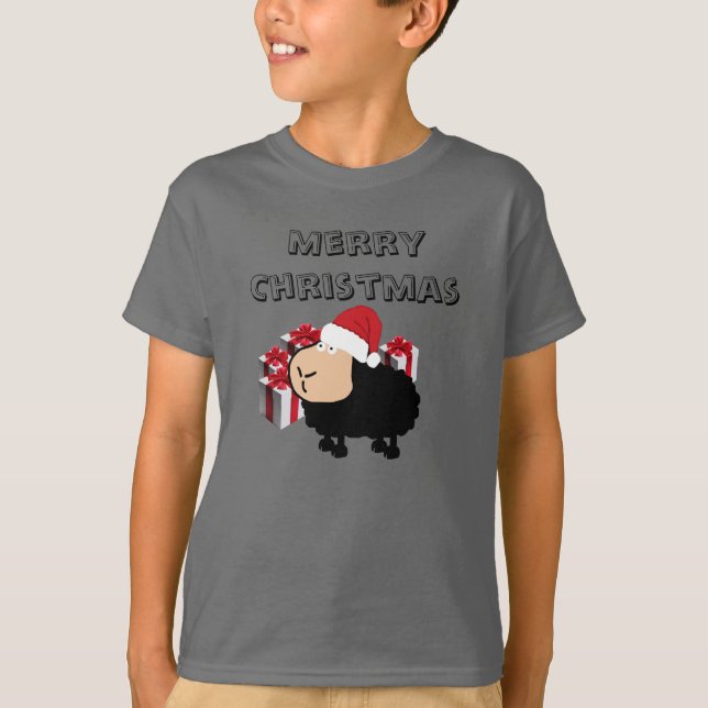 T-shirt Drôle mignon Père Noël dessin animé mouton Noël (Devant)