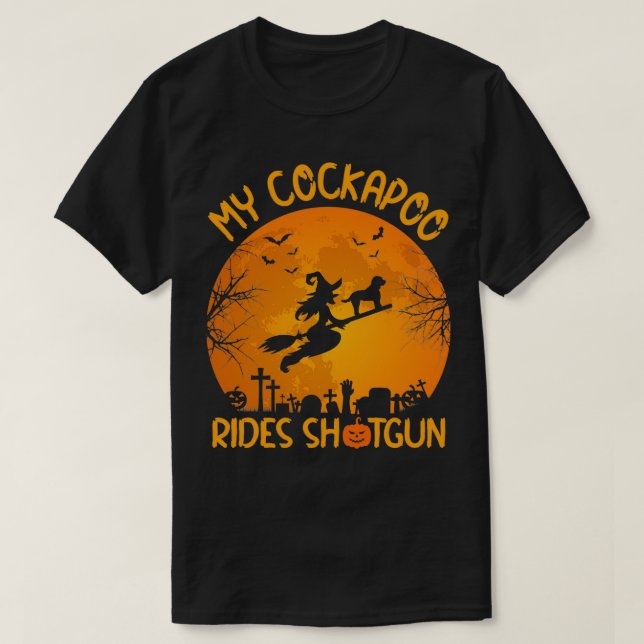 T-shirt Drôle Mon Cockapoo Rides Shot Witch Halloween (Design devant)
