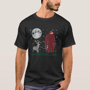T-shirt Drôle Noël Bigfoot Plaid Reindeer Père Noël Moon