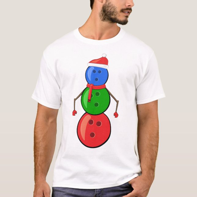 T-shirt Drôle Noël Bowling Balls Snowman (Devant)