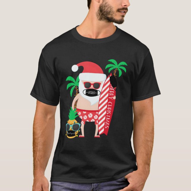T-shirt Drôle Noël Cadeau En Juillet Surf Père Noël Avec M (Devant)