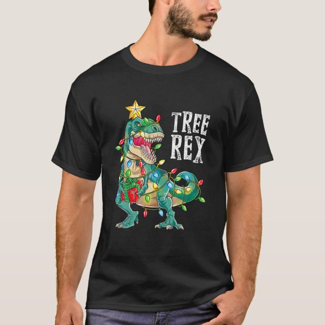 T-shirt Drôle Noël Dinosaur Arbre Rex Pajamas Hommes garço (Devant)