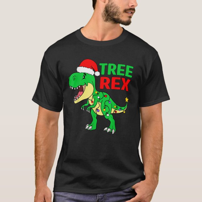 T-shirt Drôle Noël Dinosaur Enfants Arbre de Noël Lumière (Devant)