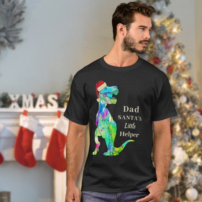 T-shirt Drôle Noël Dinosaur Papa plaisanter (Funny Christmas dinosaur dad joke T-Shirt Santas little helper T-Rex wearing a Santa hat)