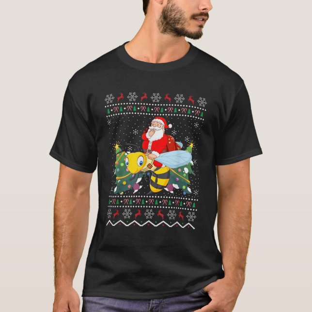 T-shirt Drôle Noël Éclairage Laide Père Noël Riding Bumble (Devant)