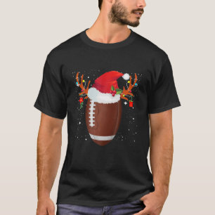T-shirt Drôle Noël Football Reindeer Santa Hat Holida