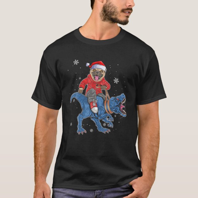 T-shirt Drôle Noël Père Noël Carlin équitation Bleu T - Re (Devant)
