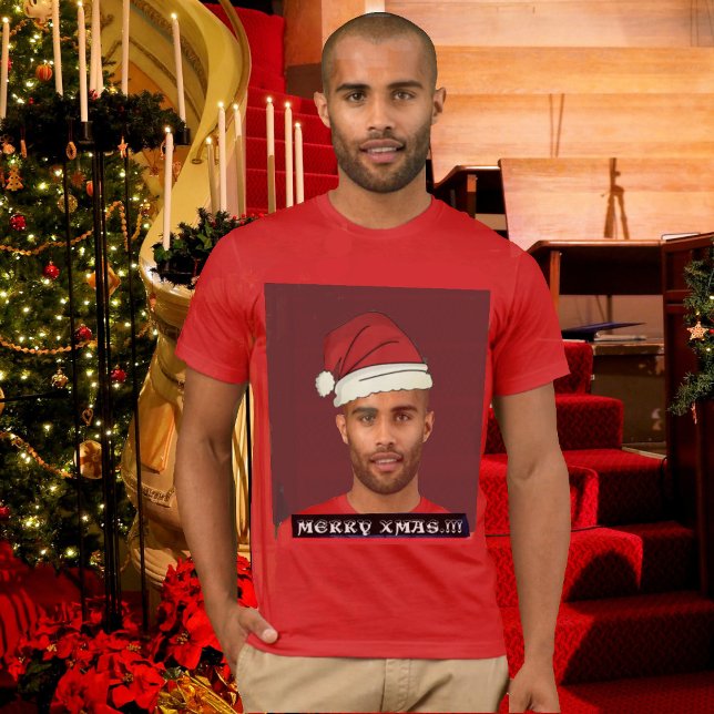 T-shirt Drôle Noël personnalisé. Photo casquette père Noël (Créateur téléchargé)