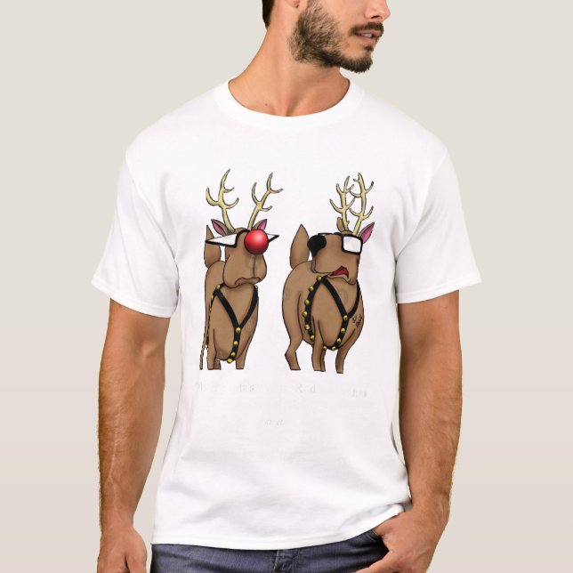 T-shirt Drôle Noël Reindeer Cartoon (Devant)