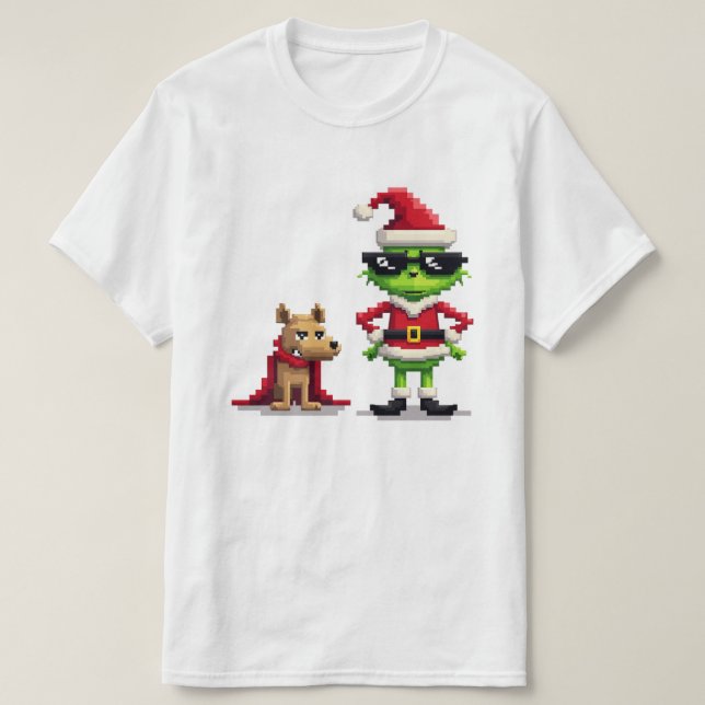 T-shirt Drôle Noël Reindeer et Max Pixel Art Tee | (Design devant)