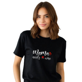 T-shirt Drôle Noir "Mama a besoin de vin"