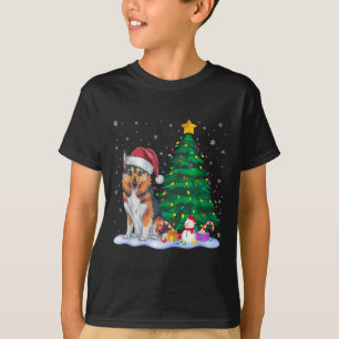 T-shirt Drôle Norvégien Elkhound Chien Xmas Lumières Arbre