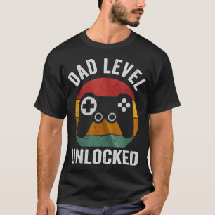 T-shirt Drôle Nouveau Papa Niveau Papa Déverrouillé Jour T