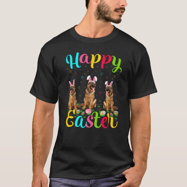 T-shirt Drôle Oeuf de Pâques lapin berger allemand Chien H (Devant)