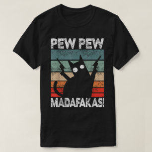 T-shirt Drôle oeuvre d'art rétro de chat Pew Pew