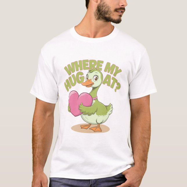 T-shirt Drôle Oie tenant le coeur où mon câlin à? (Devant)