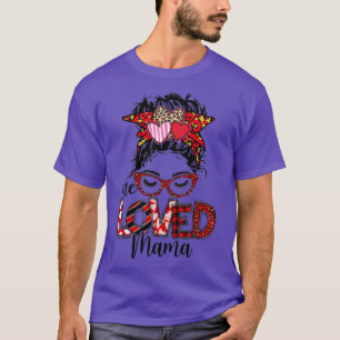 T-shirt Drôle One Loved Mama Messy Bun Buffalo Plaid Valen