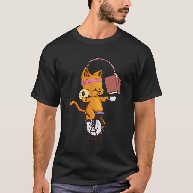 T-shirt Drôle Orange Chat Spin Livre Café Entraînement Don (Devant)