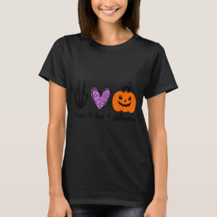 T-shirt Drôle Paix Amour Halloween Chat Noir