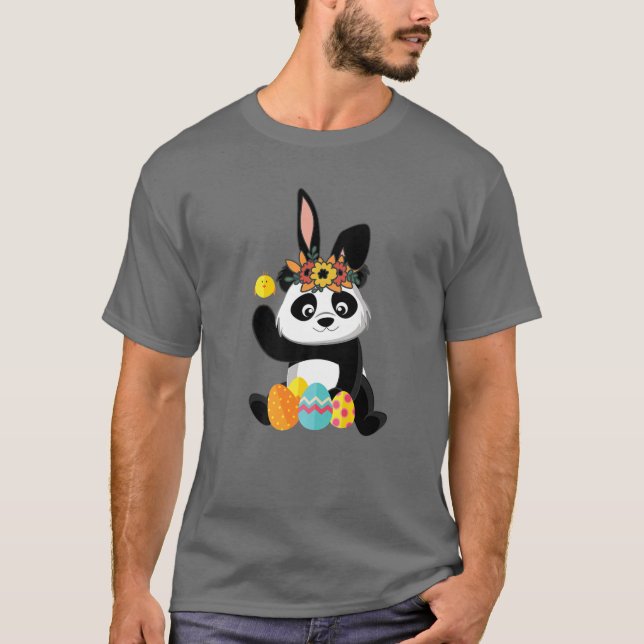 T-shirt Drôle Pâques Jour Cute Panda Bunny OEufs Pâques (Devant)