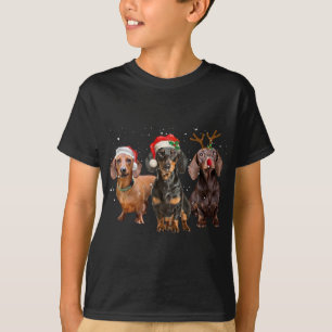 T-shirt Drôle Père Noël Dachshund Reindeer Santa Hat Noël