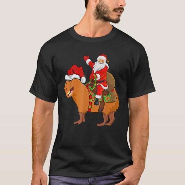 T-shirt Drôle Père Noël équitation Capybara Noël Pyjama Ma (Devant)