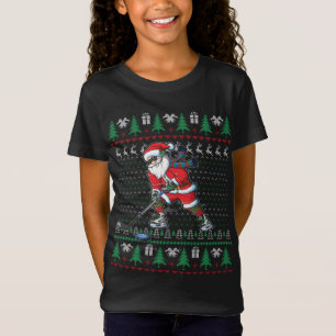 T-Shirt Drôle Père Noël Joueur de hockey sur glace laide d