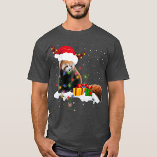 T-shirt Drôle Père Noël Rouge Panda Lumières de Noël Lover