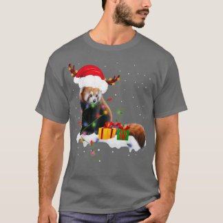 T-shirt Drôle Père Noël Rouge Panda Lumières de Noël Lover