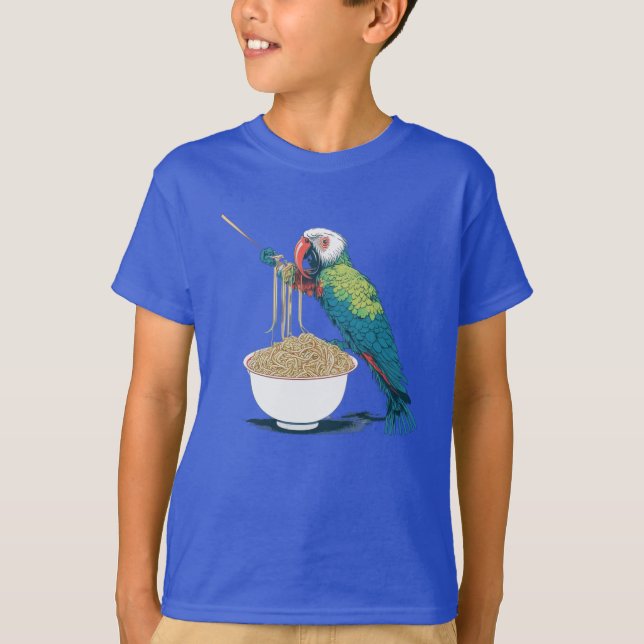 T-shirt Drôle Perroquet mangeant des nouilles de ramen (Devant)