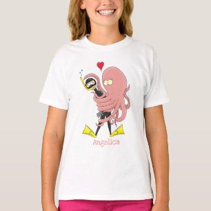 T-shirt Drôle pieuvre embrasse plongeur dessin animé humou