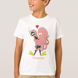 T-shirt Drôle pieuvre embrasse plongeur dessin animé humou