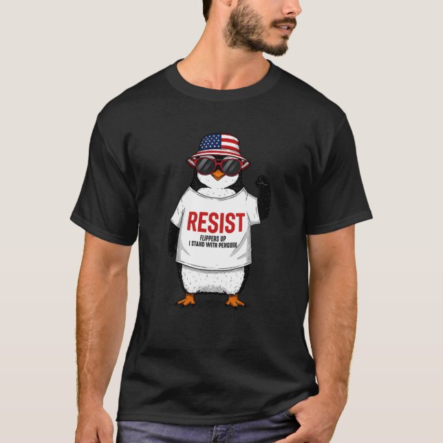 T-shirt Drôle Pingouin Résiste À La Manifestation Contre T (Devant)