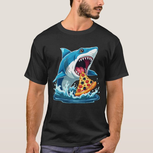 T-shirt drôle Pizza manger du requin (Devant)