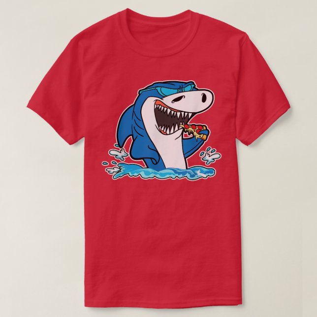 T-shirt Drôle Pizza Manger Shark design Cool Shark Lover (Design devant)