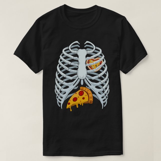T-shirt Drôle Pizza Skeleton Cage Rib Halloween Costume (Design devant)