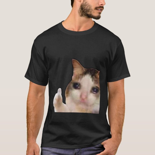 T-shirt Drôle Pouce Triste Up Chat Meme Pleurant Kitten Lo (Devant)