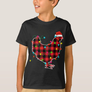 T-shirt Drôle Poulet de Noël Arbre Rouge Plaid Xmas Animal