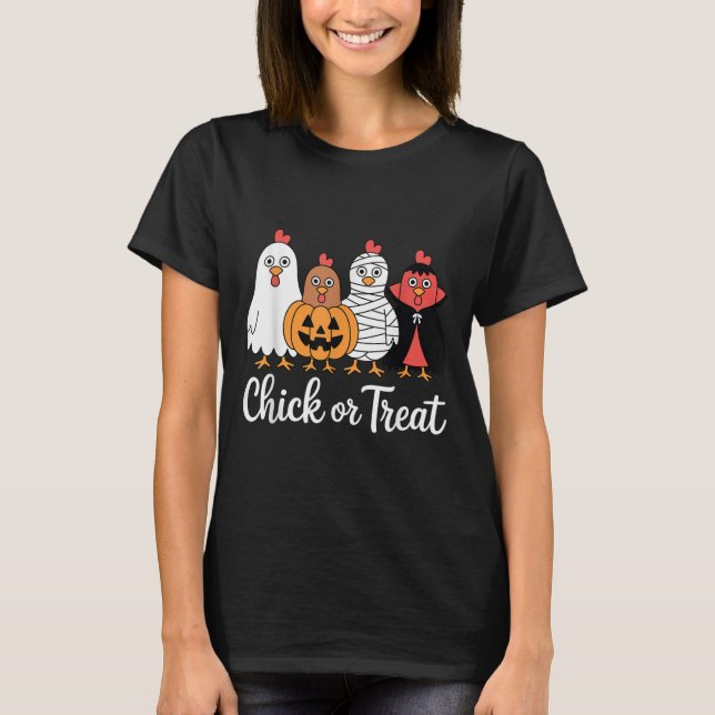 T-shirt Drôle Poulets Ou Traiter Le Poulet Halloween (Devant)