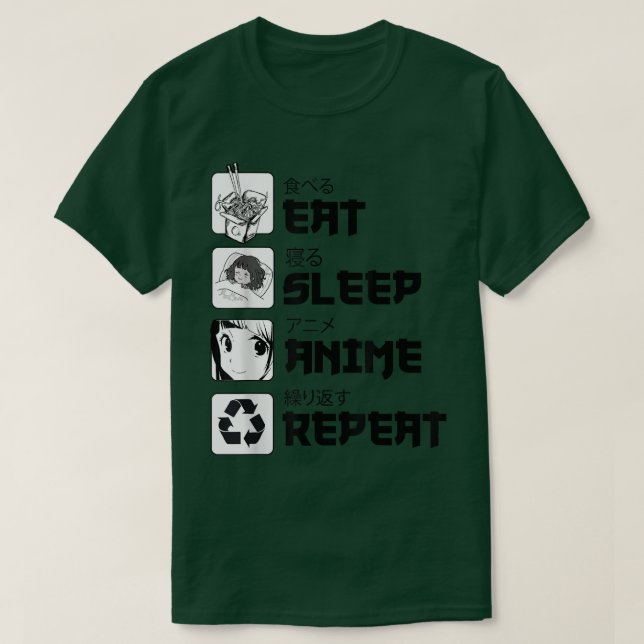 T-shirt drôle pour adolescents Manga Manger Dormir (Design devant)