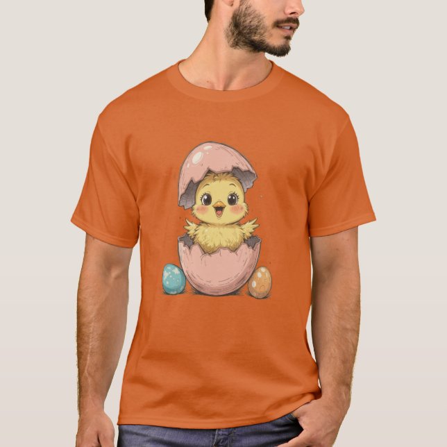 T-shirt Drôle poussette de Pâques dans un oeuf craqué (Devant)